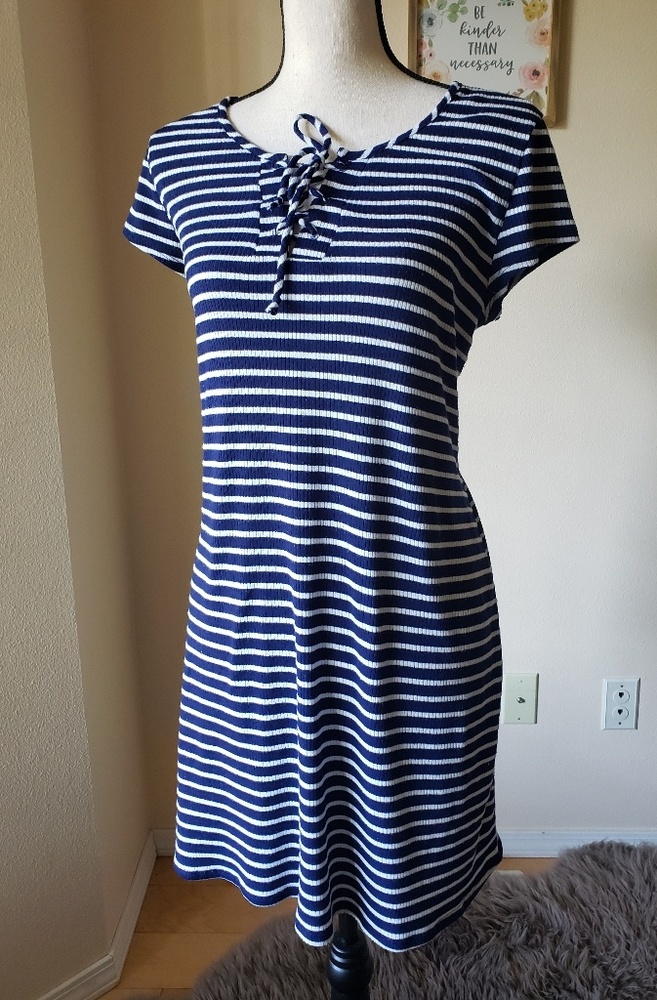 Navy blue & white striped dress - Picture 1 of 2